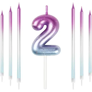 Mciskin Bunte Zahlenkerzen, Kerze für Kuchen, Geburtstagskerzen, Hochzeitsdekorationen, Partykerzen, Geburtstagskerzen für 2 Jahre, Jungen, Mädchen, Tortenaufsatz, Geburtstagskerzen Nummer 2