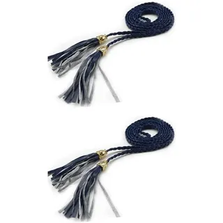 SHTGOI 2 Stück Damen Leder Dünner Taillengürtel Geflochtener Gürtel Einfarbig Quasten Kettengürtel mit Perlen Damengürtel Bindegürtel Dünne Taille Band für Rock Kleid 160cm Marineblau