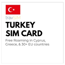 travSIM Türkei SIM Karte | 22GB Mobile Daten | Kostenloses Roaming in Zypern, Griechenland, Malta und über 30 Ländern in der EU | Der Plan für die Türkei SIM ist für 28 Tage gültig.
