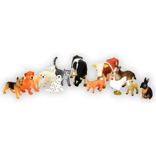 Tierfiguren Set Spielfiguren Tiere 3,5-10 cm Bauernhof 13 Tiere - Ziege Hund Esel Schaf Schwein Kuh Huhn Katz