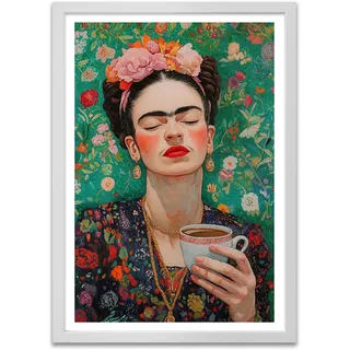 ARTFAVES® Poster - Frida Kahlo 1 | Wanddeko Wandbild Kunst Modern Witzig | mit Rahmen Weiss | 30 x 40 cm