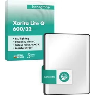 Hansgrohe Xarita Lite Q Spiegel, seitliche LED-Belechtung, 600x30x700mm, Wandschalter, 54962670, Farbe: Mattschwarz,