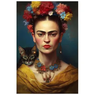 artboxONE Poster 30x20 cm Floral Frida Kahlo Love Cats - Bild Frida Kahlo Boho digital Art