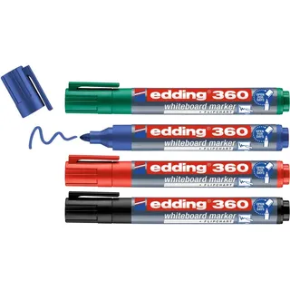 edding 360 Whiteboardmarker - bunte Farben - 4 Whiteboard Stifte - Rundspitze 1,5-3 mm - Boardmarker abwischbar