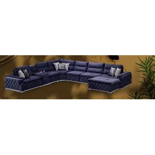 JV Möbel Ecksofa U-Form Chesterfield Sofa Couch Sofas - Blau