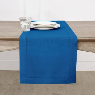 Solino Home Leinen Tischläufer 14x72 Zoll,100% Reines Leinen Indigo Blau Tischläufer für Frühling, Ostern, Sommer,Klassischer Hohlsaum, handgefertigt aus europäischem Flachs und maschinenwaschbar