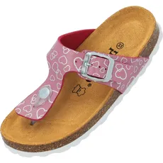 Palado Kinder Pantoletten Kos Love - Kinder Sandalen mit verstellbaren Riemen - aus feinstem Veloursleder - Hausschuhe mit Natur Kork-Fußbett Pink EU31