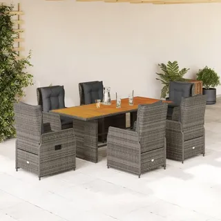 IKAYAA Polyrattan Sitzgruppe für 6 Personen, Gartenmöbel Set mit Tisch und 6 Verstellbare Hochlehner Stühlen, Essgruppe für Garten Terrasse und Balkon, inkl. Sitzkissen Grau