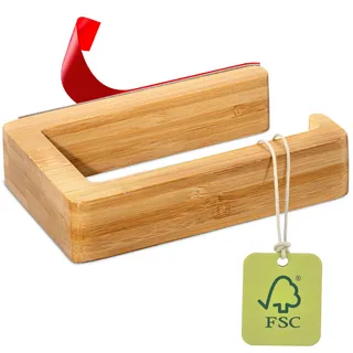 Toilettenpapierhalter ohne Bohren aus FSC® Holz - Einfache Befestigung - Bambus aus Nachhaltiger Forstwirtschaft - Hält Sicher an der Wand