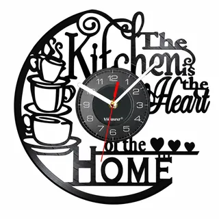 Viiluuxr Wanduhr Küche 30 cm, Lautlose Küchenuhr im Vinyl-Look | Kaffee-Motiv ohne LED für Coffee Bar, Esszimmer und Restaurant; 1 AA-Batterie nicht enthalten