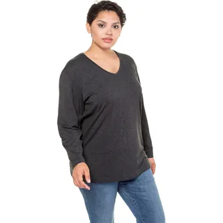 Ulla Popken Damen große Größen Übergrößen Plus Size Shirt, V-Ausschnitt, Relaxed, Langarm anthrazit Melange 50+ 725334121-50+
