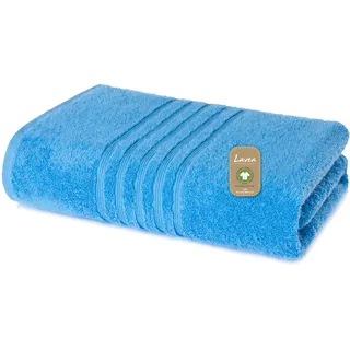 Lavea® Saunahandtuch XXL - 80x220 cm - Himmelblau | 100% Baumwolle – Großes Saunatuch für Damen & Herren, Frottiertuch, weich, strapazierfähig, waschbar, Frottierserie Bali