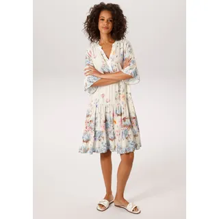 Tunikakleid ANISTON CASUAL, Damen, Gr. 42, N-Gr, wollweiß, hellblau, helltürkis, blau, orange, apricot, pink, rosa, malve, grün, hellgrün, gelb, braun, hellbraun, Web, Obermaterial: 100% Viskose, bedruckt, geblümt, lässig geschnitten knieumspielend, V-Ausschnitt, Volant, Kleider Tunikakleid, mit malerischen Blumen bedruckt- NEUE KOLLEKTION, Topseller