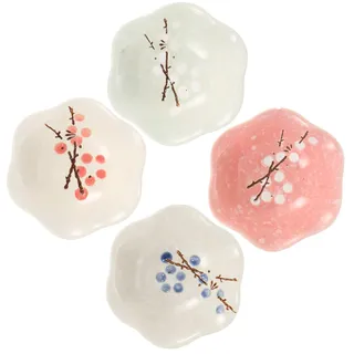 4 Stücke Saucenschälchen Keramik Schälchen Japanisch Sushi Teller Dipschälchen Pflaumenblüte Dip Schüsseln Dipschalen Vorspeise Sojasauce Dessertschalen Mini Servierschalen