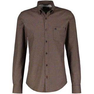 Langarmhemd LERROS "Karohemd mit Dobby-Struktur", Herren, Gr. S, braun (hazel braun), 100% Baumwolle, regular fit, Hemden Langarmhemd