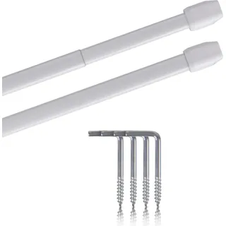 Vitragestangen Perlweiß 60–90 cm ausziehbar (2er-Pack), Scheibenstange mit Schraubhaken, für Küchen- & Bistrogardinen - Weiß