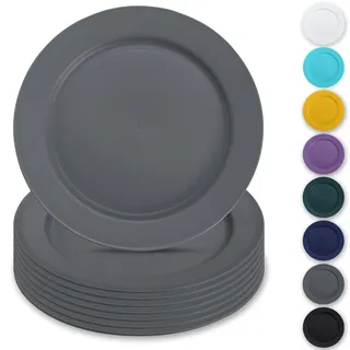 Berglander Kunststoff teller Set mit 8 Stück 25cm, grau Mehrwegige flache Speiseteller, Salatteller, Nudelschalen, Geschirrset leicht zu tragen für Zuhause, Garten, Picknick, Camping, im Freien