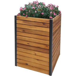 Pflanzkasten HWC-L23, Hochbeet Blumenkasten, Outdoor Akazie Holz - Aluminium - 60x42x42cm braun - Braun