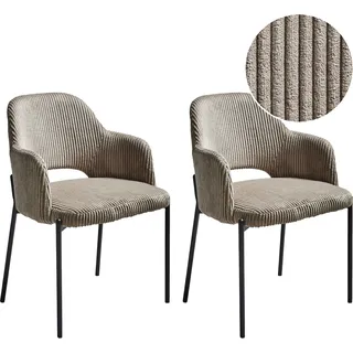 BELIANI Esszimmerstuhl 2er Set Taupe aus Cord Stoff Gepolstert mit Armlehnen Retro Eleganter Moderner Stil Stühle für Esszimmer Küche - Beige, Schwarz