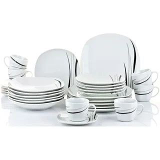 Kombiservice RETSCH ARZBERG "Geschirr-Set, Service Cosmos", schwarz (weiß, schwarz, grau), 30 Stk., Porzellan, Geschirr-Sets, Kombiservice, farbige Elemente in grau und schwarz, 30 Teile, für 6 Personen
