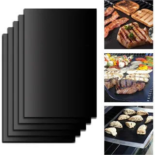 BBQ Grillmatten 50x40 cm mit Antihaft Teflon Beschichtung Zum Grillen für Gasgrill Holzkohle Lebensmittelkonform - Schwarz