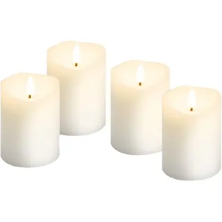 Goobay 4er-Set LED-Echtwachskerzen, weiß - mit Timerfunktion und 3D-Flammenkegel, batteriebetrieben, warmweiß (2700 K)