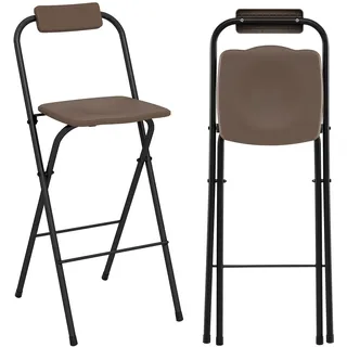COSTWAY 2er Set Barhocker Outdoor, klappbare Barstühle mit Rückenlehne und Fußstütze, Gartenstühle Tresenhocker bis 150kg, Sitzhöhe 70cm, Braun - Braun, Schwarz