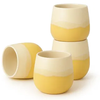 Goodwei Teebecher Set Fuji aus Keramik (4 Stück) – Japanisches Teetassen-Set, rundliche Form, handschmeichelnd & modern – Teetassen für Tee, Matcha-Latte, Säfte und mehr, 200 ml (Fuji Yellow)