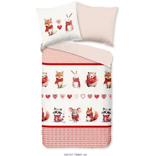 good morning Kinderbettwäsche »Timmy« 2 Stk. tlg. Flanell, Biber, 135x200, Winter, Warm, Tiere, Weihnachten, Sand, Rot, rot