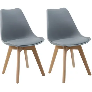 Svita MATS 2er Set Esszimmerstühle Küchenstühle Holz Lehne Kunstleder Grau