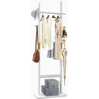 Aibiju Garderobenständer 180 cm mit Rechteckigem Sockel und 5 Haken, Kleiderständer Massivholz, sehr Stabiler Garderobenständer für Wohnzimmer Schlafzimmer Büro, Weiß YD-201