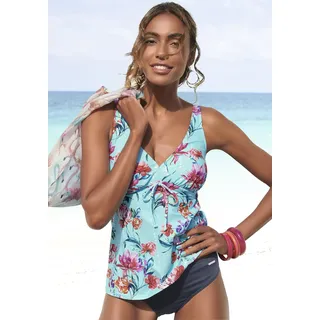 Bügel-Tankini-Top SUNSEEKER "Modern", Damen, Gr. 44, Cup F, blau (hellblau, bedruckt), Polyamid, bedruckt, floral, Bikini-Oberteile Bügel-Tankini-Top, mit Blumendruck
