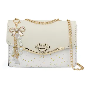 FuninCrea Umhängetasche Damen Leder Crossbody Bag Damen Groß Pailletten mit Kettenriemen und Anhänger, Große Kapazität Schultertasche Damen mit 2 Fächern und 1 Reißverschlusstasche (Weiß)