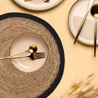 Tischsets aus Wasserhyazinthe, 6er-Set, rundes Design