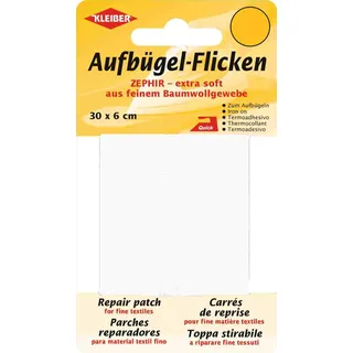 Kleiber 30 x 6 cm Extra weiches, feines Baumwollausbesserungsband zum Aufbügeln, weiß