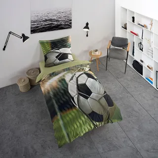 Bettwäsche mit Fußball Tor 135 x 200 cm, 100 % Baumwolle - Grün