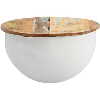 Wohnling Couchtisch rund Weiß Mangoholz 60 x 34 cm