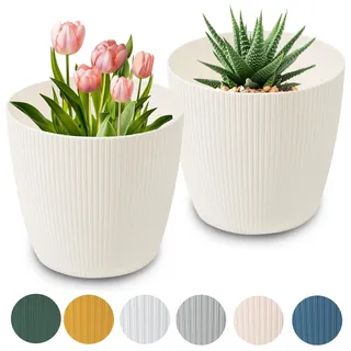 PECZEKO Blumentopf matt, Pflanzkübel aus Übertopf Kunststoff Dekorativer Topf für, groß Pflanzen 2X blumenkübel Set, blumenkübel kräutertopf, (2 Pack) Creme, ø 22 cm