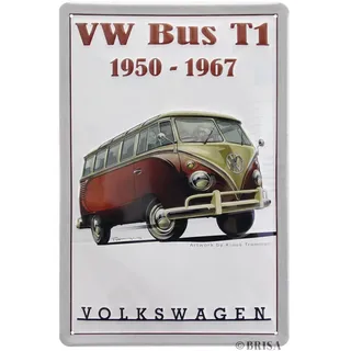 BRISA VW Collection - Volkswagen Retro-Blech-Schild-Vintage-Dekoration Geschenk-Idee aus Metall im T1 Bus Design (Samba/Rot)