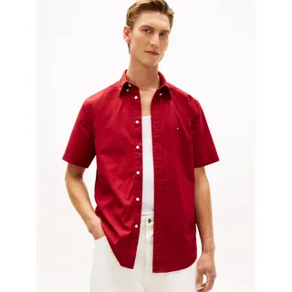 Kurzarmhemd TOMMY HILFIGER "FLEX POPLIN SOLID", Herren, Gr. XL, N-Gr, regatta rot, Web, Obermaterial: 100% Baumwolle, unifarben, regular fit normal, Rundhals, eingesetzt abgesteppte Kante, Hemden Kurzarmhemd, Regular fit mit Button-Down-Kragen