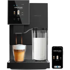 Cecotec Kompakte Superautomatische Kaffeemaschine mit Wifi Cremmaet Compactccino Connected Black Silver. 1350W, 19 Bar, TFT-Bildschirm und APP, Mahlwerk, Milchtank 400 ml und 1 Liter Wasser