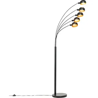 Qazqa Design Stehleuchte, Stehlampe - Sixties - Schwarz Gold, max. 25W, Geeignet für LED, 5-flammig, 198cm, Ideal als Wohnzimmerlampe