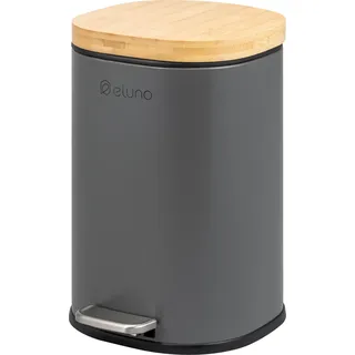 eluno Kosmetikeimer FRAMURA, Treteimer 5 Liter Fassungsvermögen aus grauem Metall und Bambus