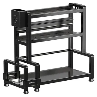 3-stöckiges Küchenregal aus Metall - Arbeitsplattenregal - Platzsparender Organizer für Kaffee, Tassen, Gewürze - Freistehendes Standregal - Schwarz