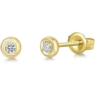 Solide 14 Karat 585 Gelb Gold Ohrstecker Ohrringe mit Echt Diamant (Karatgewicht 0.06) im Runden Brillantschliff Schmuck für Damen Mädchen - Durchmesser: 4 mm