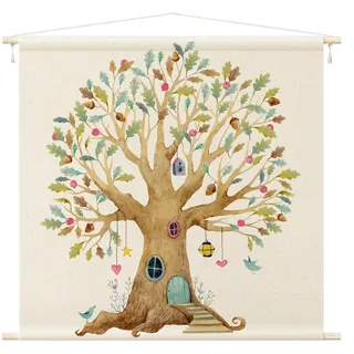 micasia Wandteppich Kinderzimmer Stoffbild inkl. Holzstäbe & Seile Wanddeko - Made in Germany - Kunstkopie Modern beige Baby Mädchen Junge Wandbehang 1165 (90x90cm)