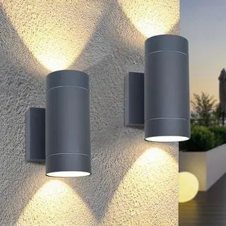 EBION 2 Stück AußEnwandleuchten GU10,Aussenlampe AußEnlampe Wand Wandleuchte Aussen IP65 Wasserdichte, Up And Down Leuchten Aussen,Anthrazit, Aluminium 35W(Ohne Leuchtmittel)