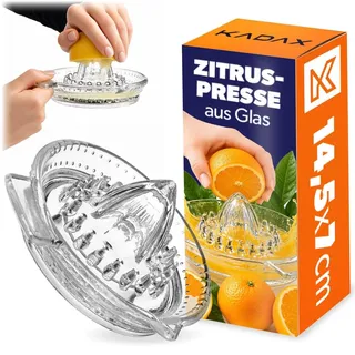 KADAX Zitruspresse aus Natrium-Kalzium Glas, manuelle Zitronenpresse mit Ausgießer, Saftpresse, Zitronenentsafter, Orangenpresse, Limettenpresse (Transparent)