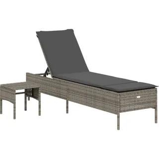 vidaXL Sonnenliege mit Tisch und Auflage Grau Poly Rattan - Beige, Weiß