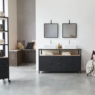 Industriel - Waschtischunterschrank aus massivem Mangoholz und Metall 140 cm